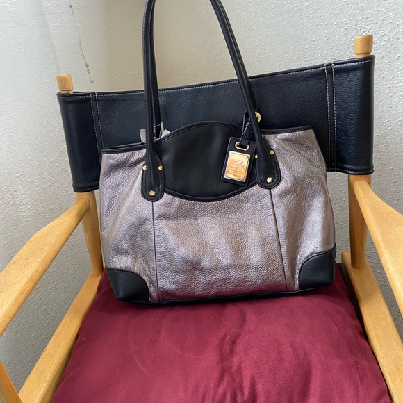 B MAKOWSKY LUXURY LEATHER CLASSICS Handbag Pewter Black New Never Used With Tags - Picture 3 of 15